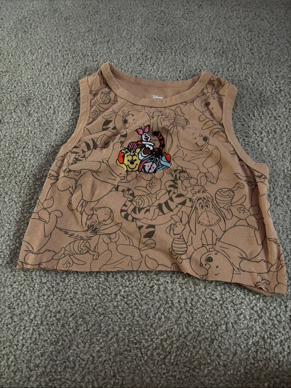 Disney Winnie the Pooh Tan Cropped Graphic Tank size small
